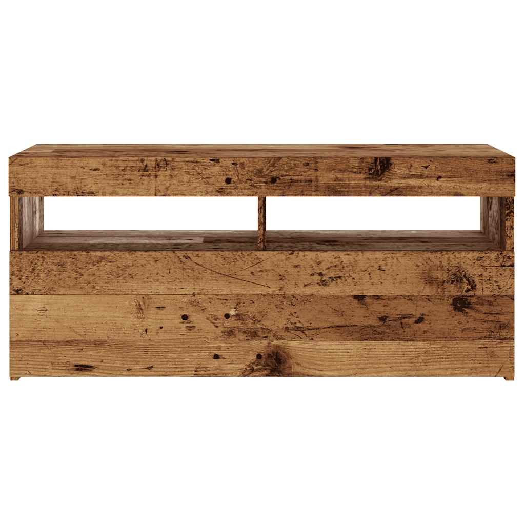 Tv-meubel met LED 90x35x40 cm bewerkt hout oud hout