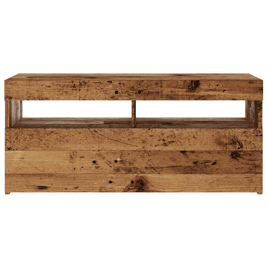 Tv-meubel met LED 90x35x40 cm bewerkt hout oud hout
