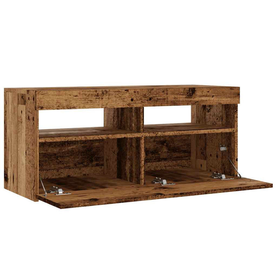 Tv-meubel met LED 90x35x40 cm bewerkt hout oud hout