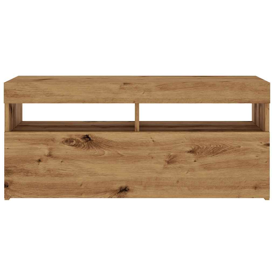 Tv-meubel met LED 90x35x40 cm bewerkt hout artisanaal eiken