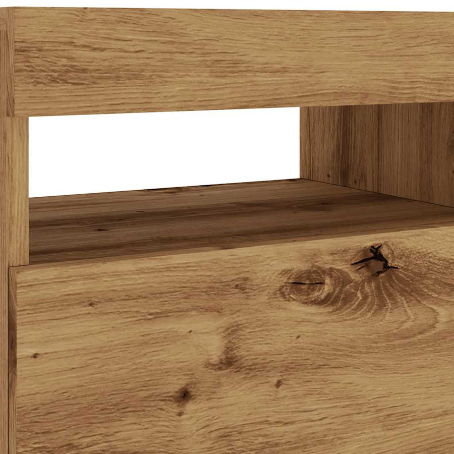 Tv-meubel met LED 90x35x40 cm bewerkt hout artisanaal eiken