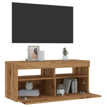 Tv-meubel met LED 90x35x40 cm bewerkt hout artisanaal eiken