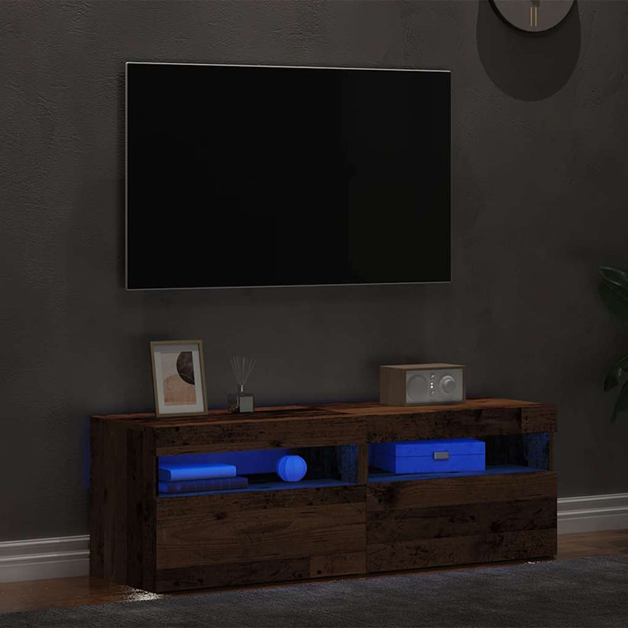 Tv-meubels met LED-verlichting 2 st bewerkt hout oud hout