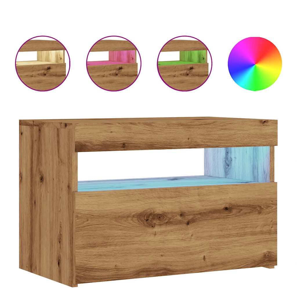 Tv-meubel met LED 60x35x40 cm bewerkt hout artisanaal eiken