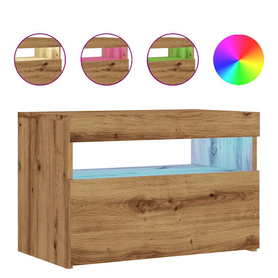 Tv-meubel met LED 60x35x40 cm bewerkt hout artisanaal eiken