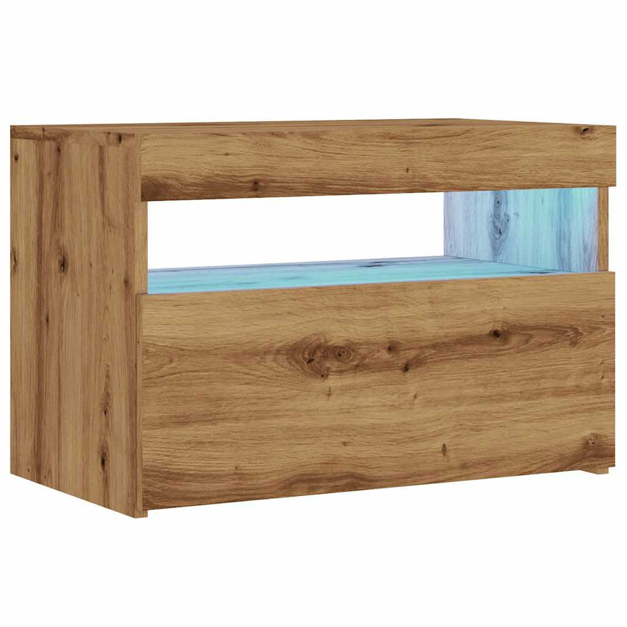 Tv-meubel met LED 60x35x40 cm bewerkt hout artisanaal eiken