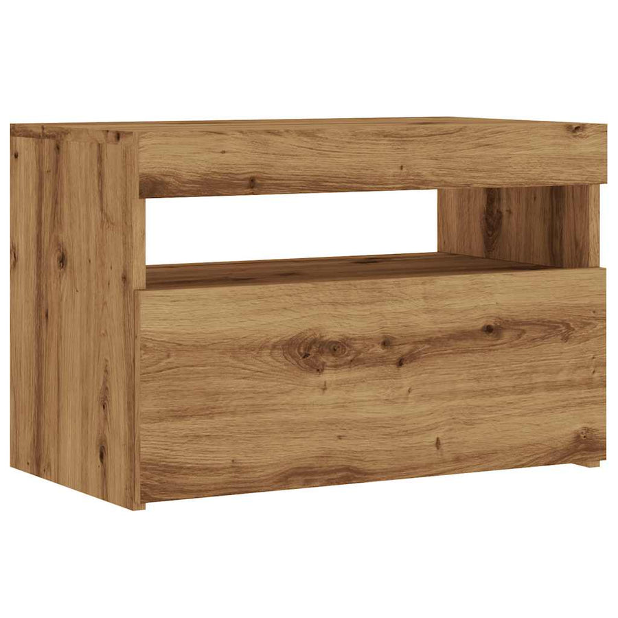 Tv-meubel met LED 60x35x40 cm bewerkt hout artisanaal eiken