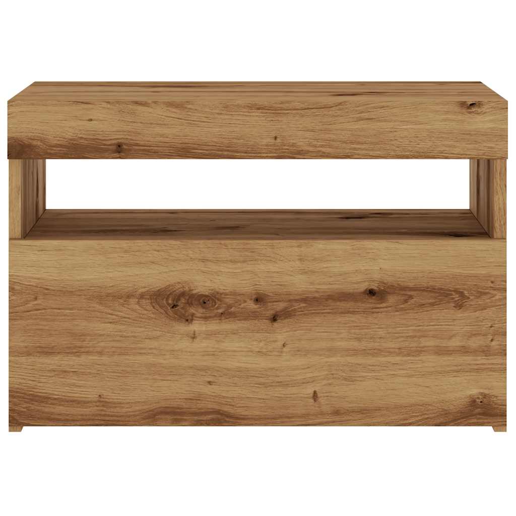 Tv-meubel met LED 60x35x40 cm bewerkt hout artisanaal eiken
