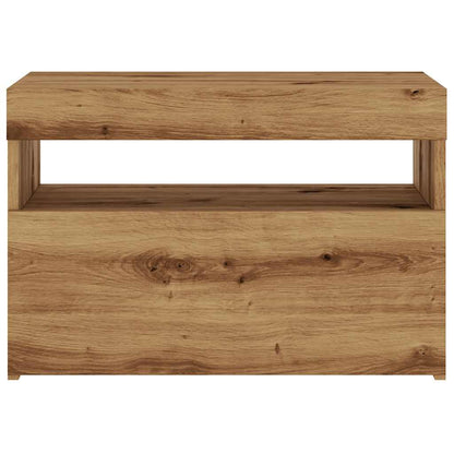 Tv-meubel met LED 60x35x40 cm bewerkt hout artisanaal eiken