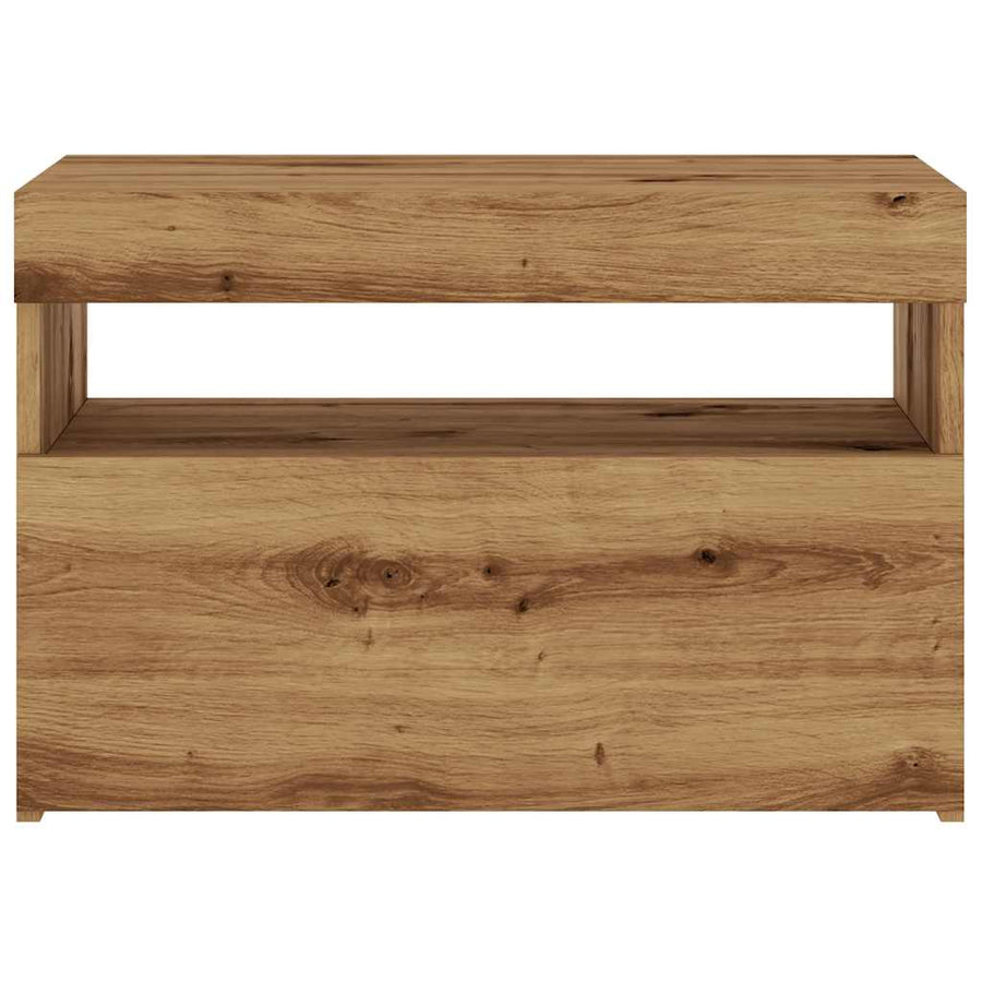 Tv-meubel met LED 60x35x40 cm bewerkt hout artisanaal eiken