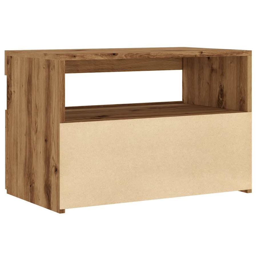 Tv-meubel met LED 60x35x40 cm bewerkt hout artisanaal eiken