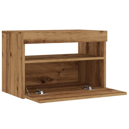 Tv-meubel met LED 60x35x40 cm bewerkt hout artisanaal eiken