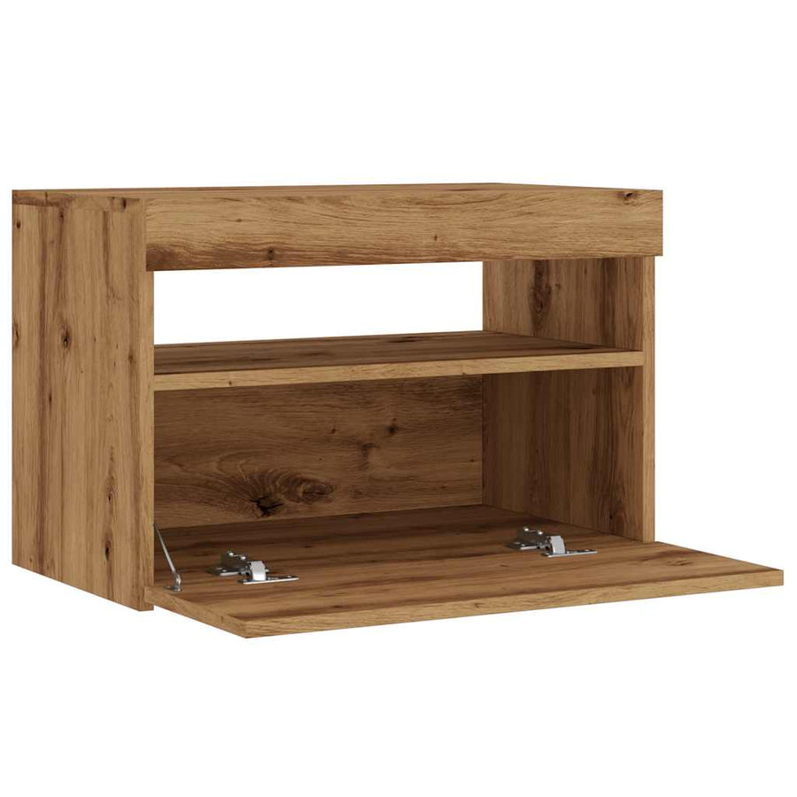 Tv-meubel met LED 60x35x40 cm bewerkt hout artisanaal eiken