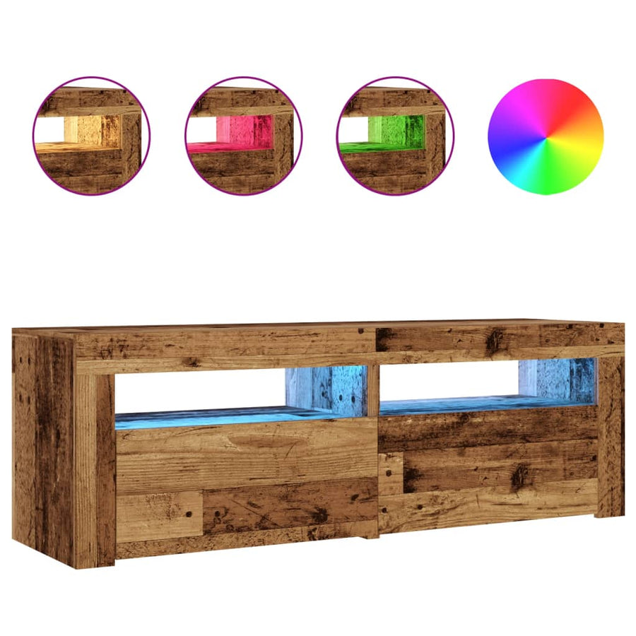 Tv-meubel met LED 120x35x40 cm bewerkt hout oud hout
