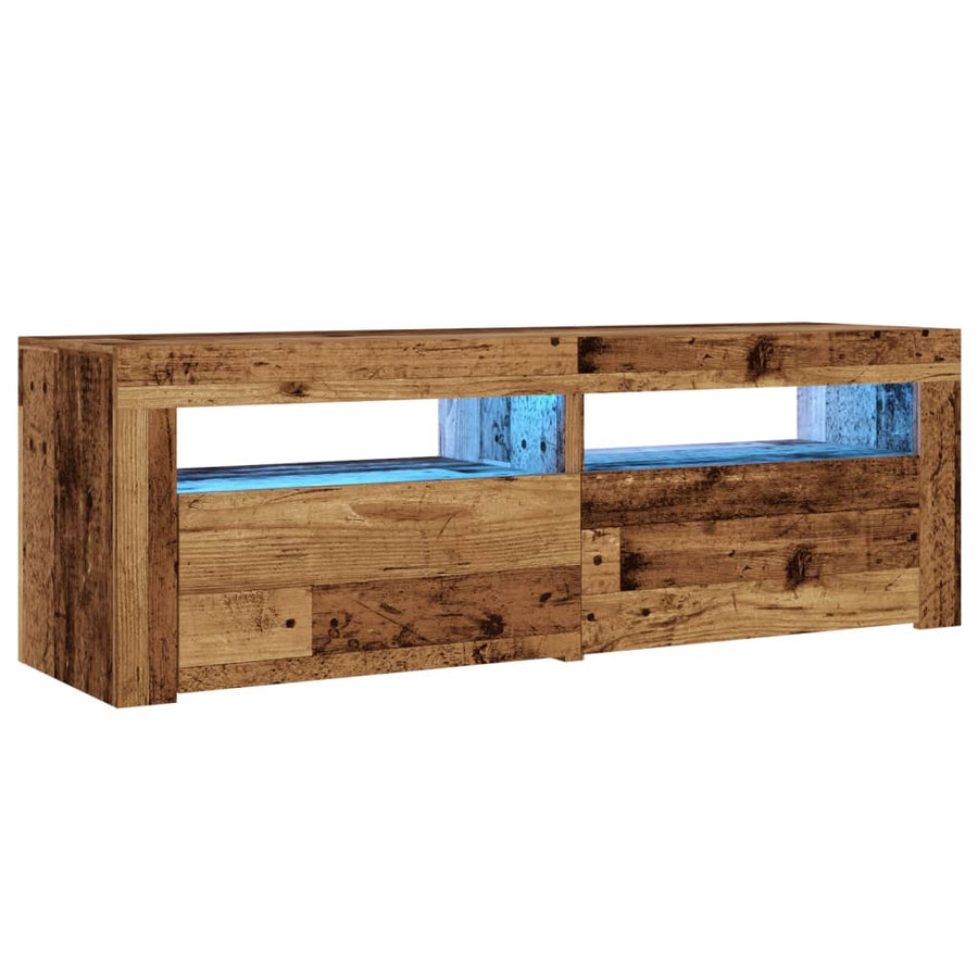 Tv-meubel met LED 120x35x40 cm bewerkt hout oud hout