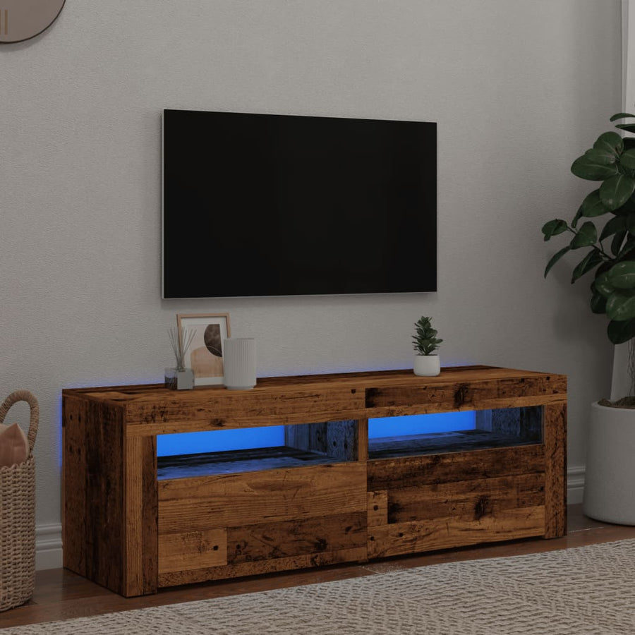 Tv-meubel met LED 120x35x40 cm bewerkt hout oud hout