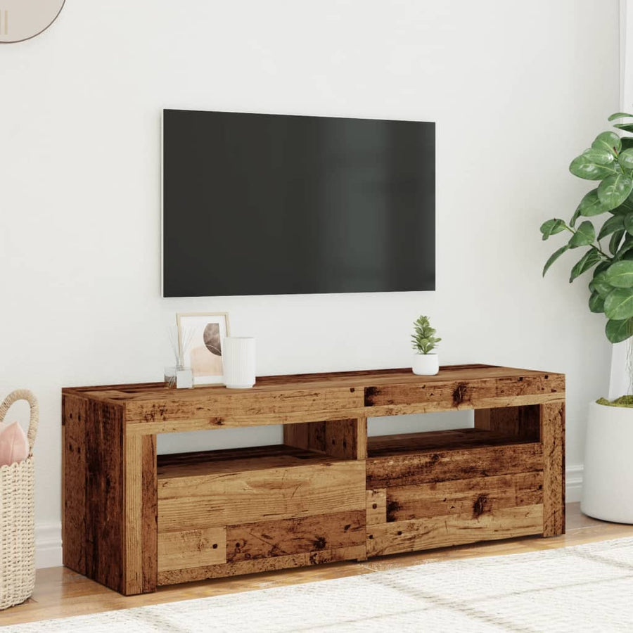 Tv-meubel met LED 120x35x40 cm bewerkt hout oud hout