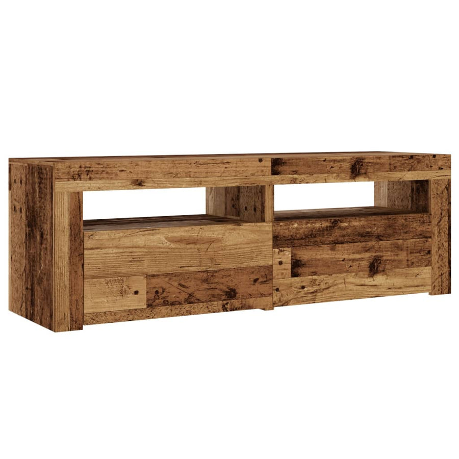 Tv-meubel met LED 120x35x40 cm bewerkt hout oud hout