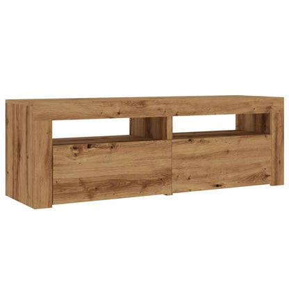 Tv-meubel met LED 120x35x40 cm bewerkt hout artisanaal eiken