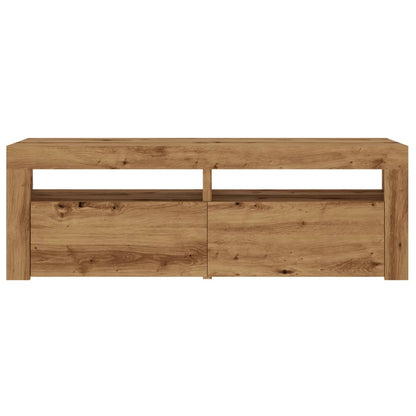 Tv-meubel met LED 120x35x40 cm bewerkt hout artisanaal eiken