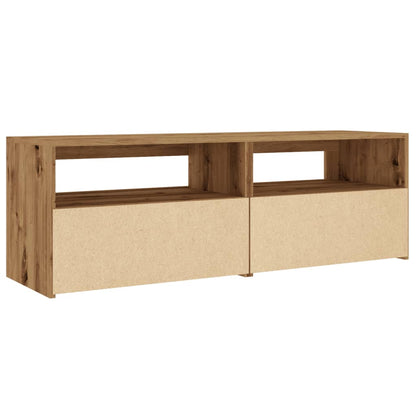 Tv-meubel met LED 120x35x40 cm bewerkt hout artisanaal eiken