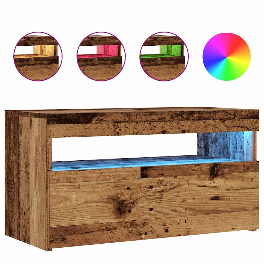 Tv-meubel met LED 75x35x40 cm bewerkt hout oud hout