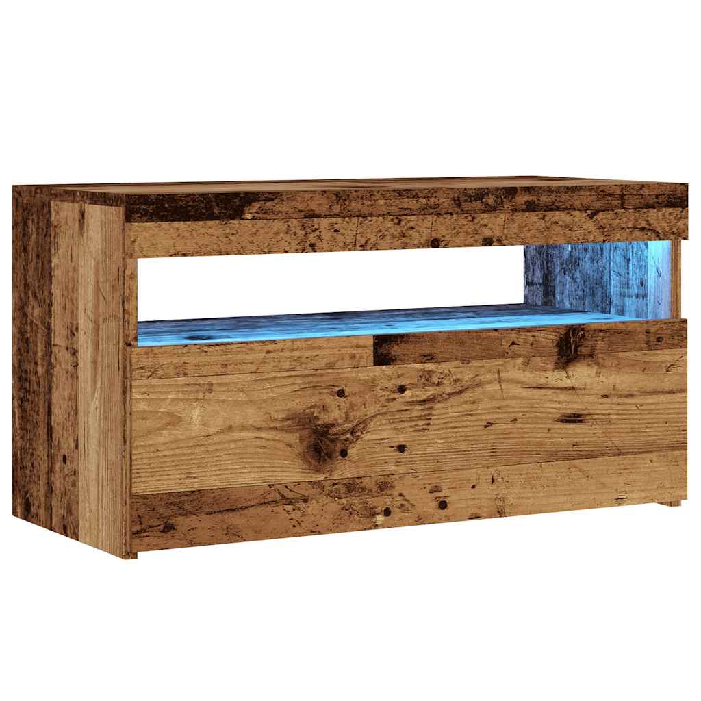 Tv-meubel met LED 75x35x40 cm bewerkt hout oud hout