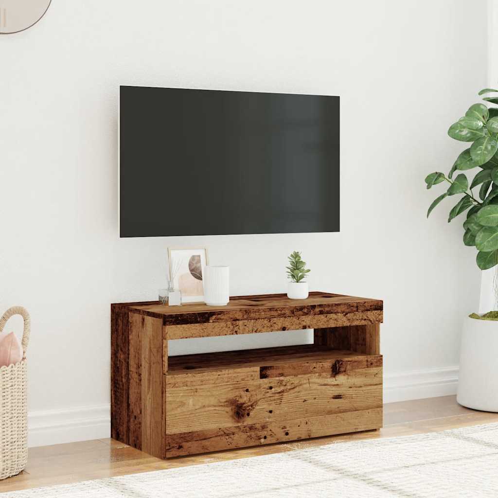 Tv-meubel met LED 75x35x40 cm bewerkt hout oud hout