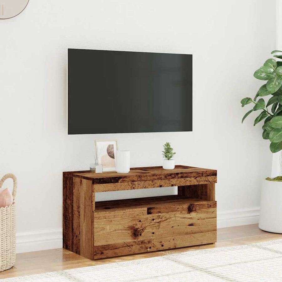 Tv-meubel met LED 75x35x40 cm bewerkt hout oud hout