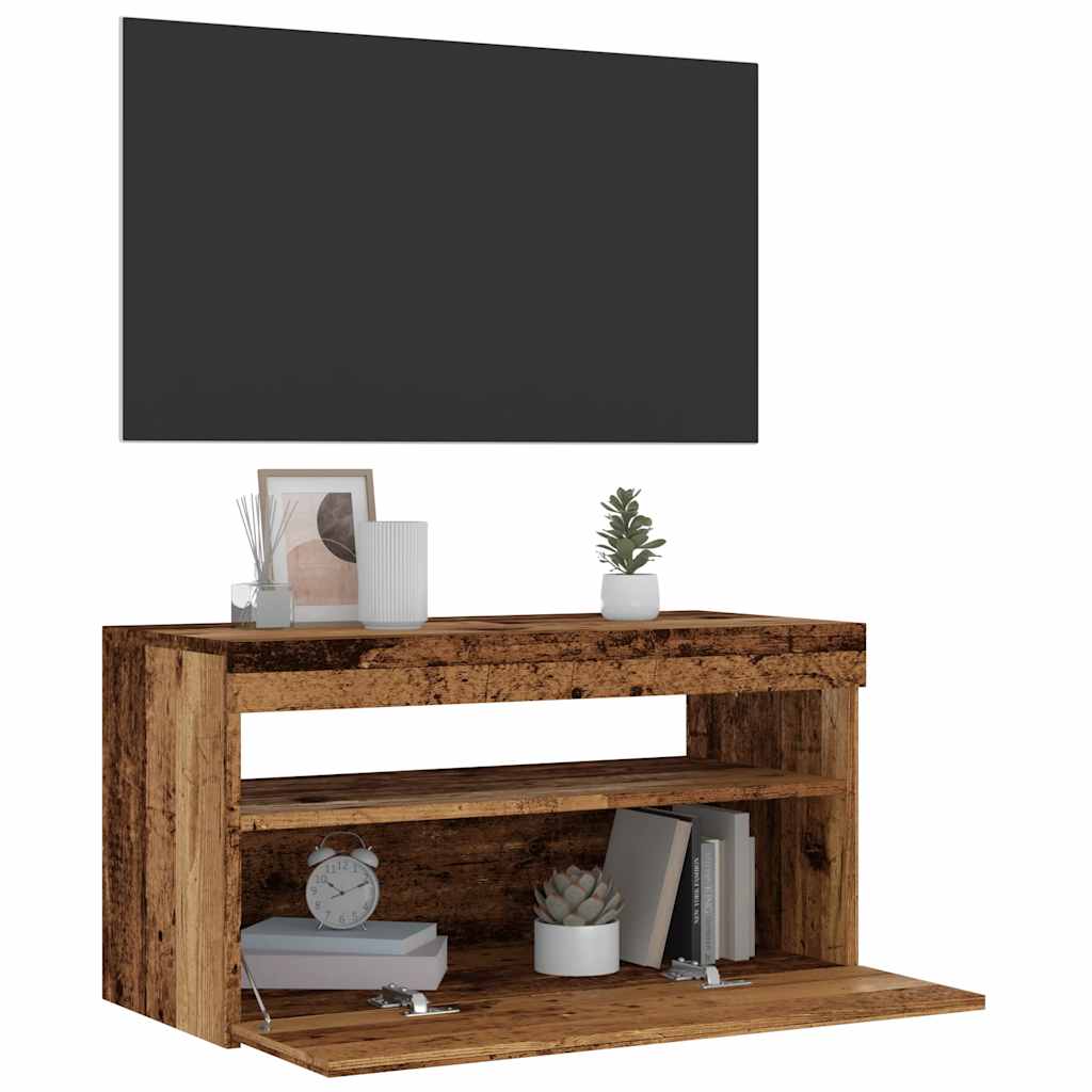Tv-meubel met LED 75x35x40 cm bewerkt hout oud hout