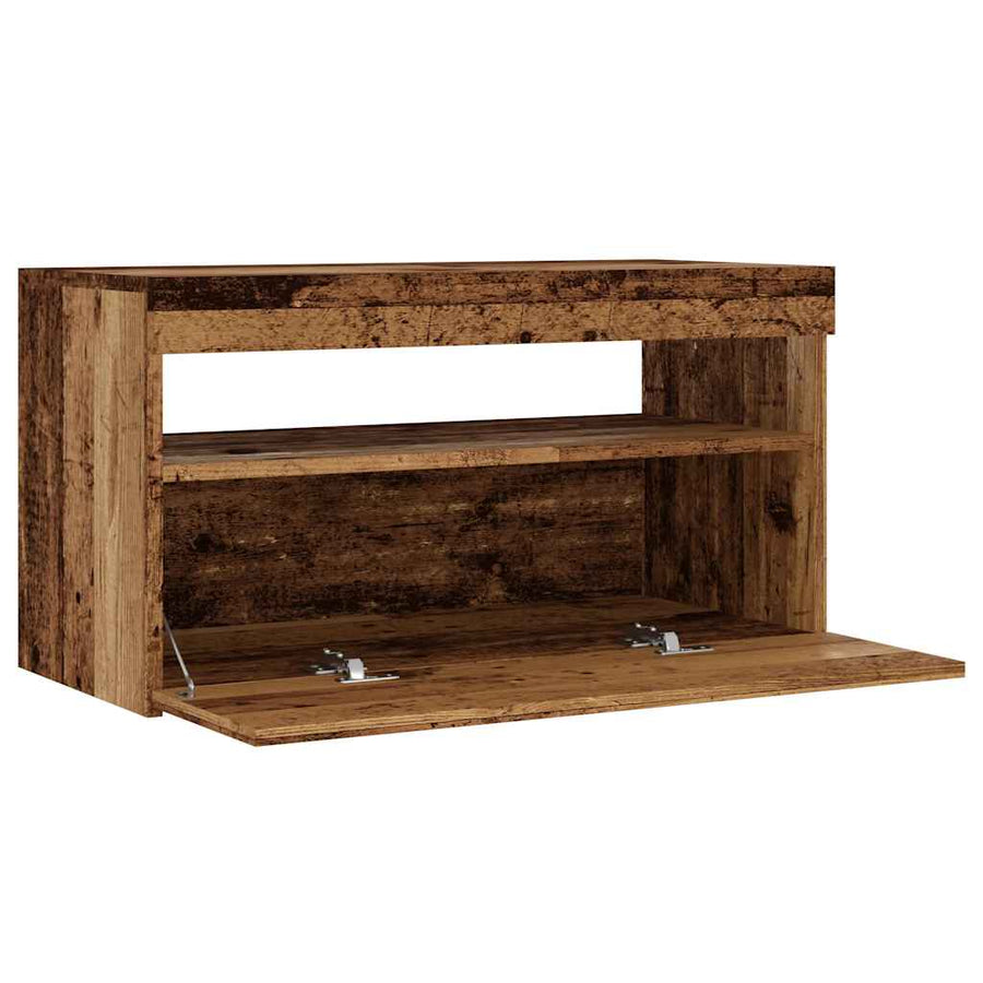 Tv-meubel met LED 75x35x40 cm bewerkt hout oud hout