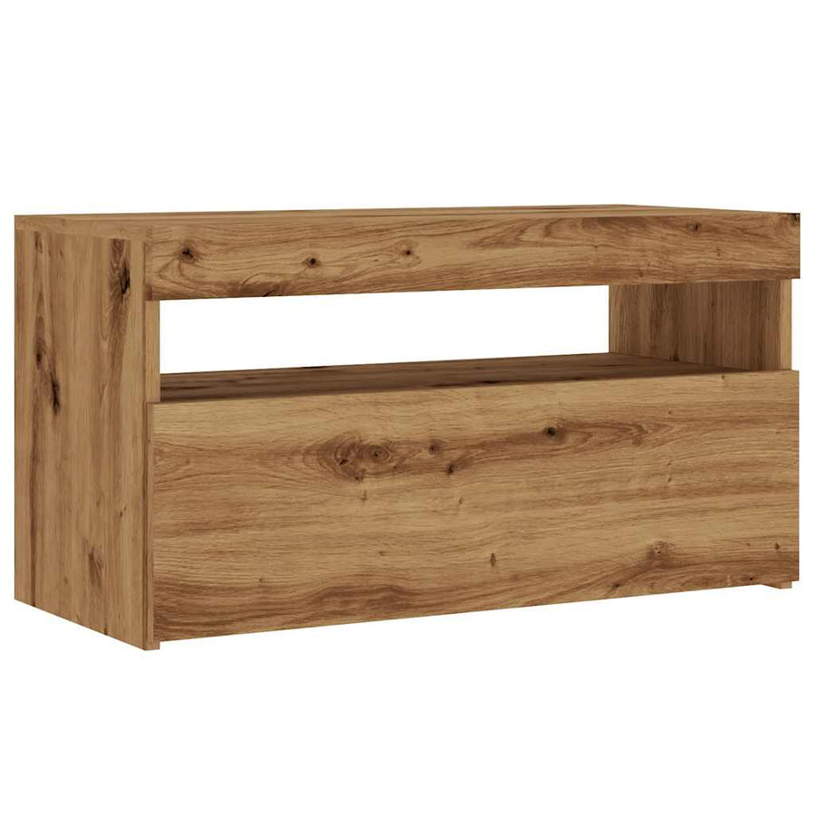 Tv-meubel met LED 75x35x40 cm bewerkt hout artisanaal eiken