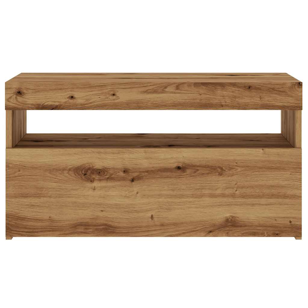 Tv-meubel met LED 75x35x40 cm bewerkt hout artisanaal eiken