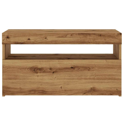 Tv-meubel met LED 75x35x40 cm bewerkt hout artisanaal eiken