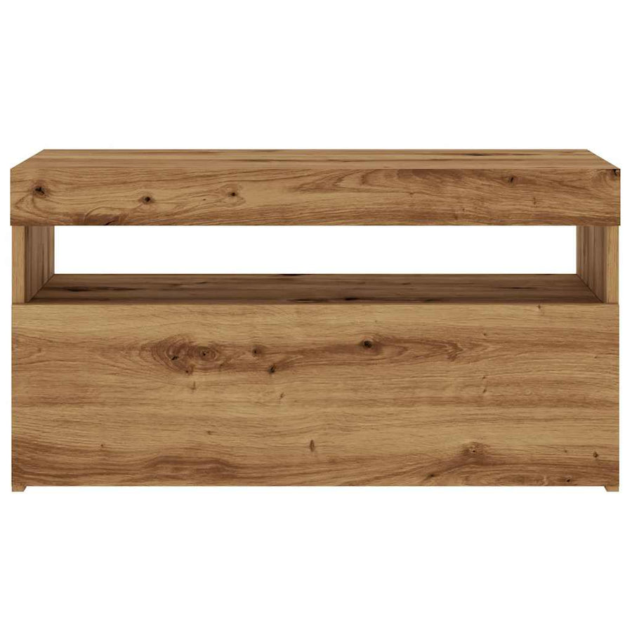 Tv-meubel met LED 75x35x40 cm bewerkt hout artisanaal eiken