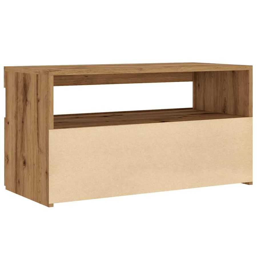 Tv-meubel met LED 75x35x40 cm bewerkt hout artisanaal eiken
