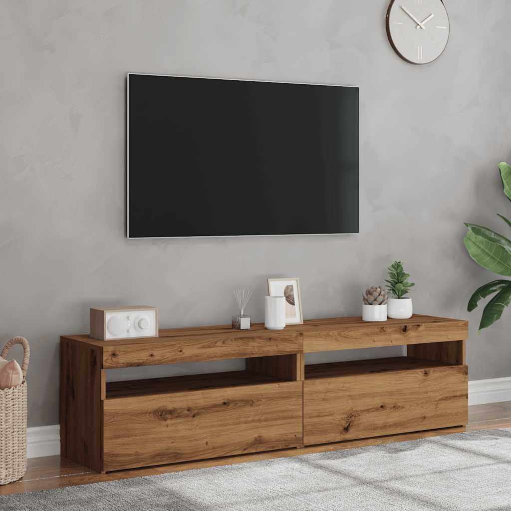 Tv-meubels met LED 2 st bewerkt hout artisanaal eiken