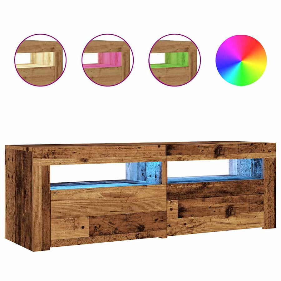 Tv-meubel met LED 120x35x40 cm bewerkt hout oud hout