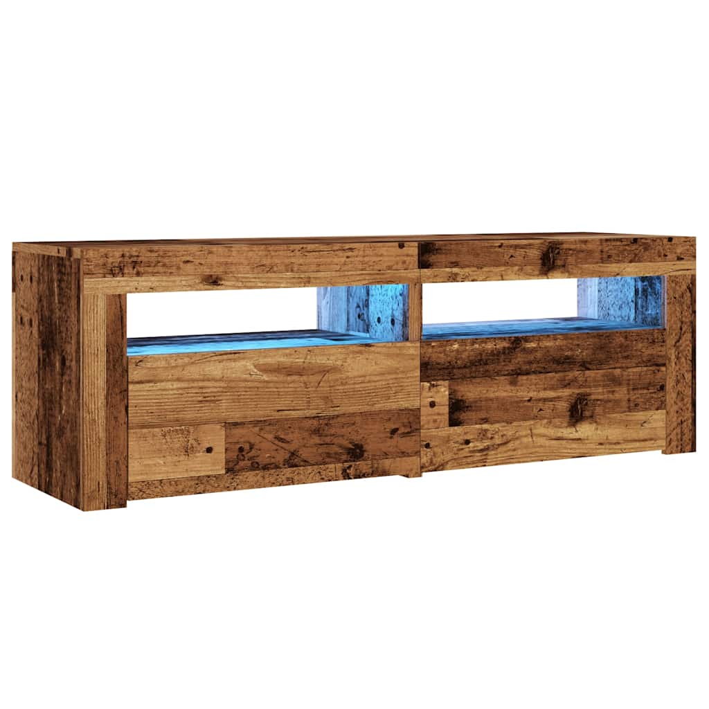 Tv-meubel met LED 120x35x40 cm bewerkt hout oud hout
