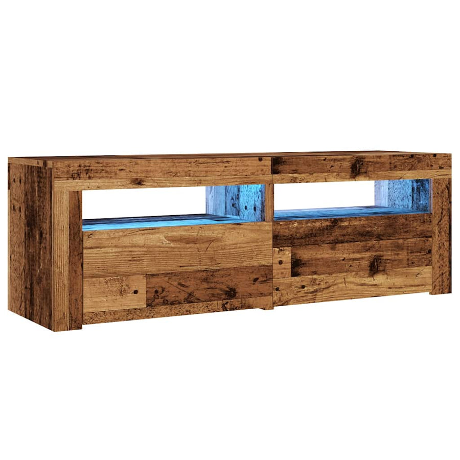 Tv-meubel met LED 120x35x40 cm bewerkt hout oud hout