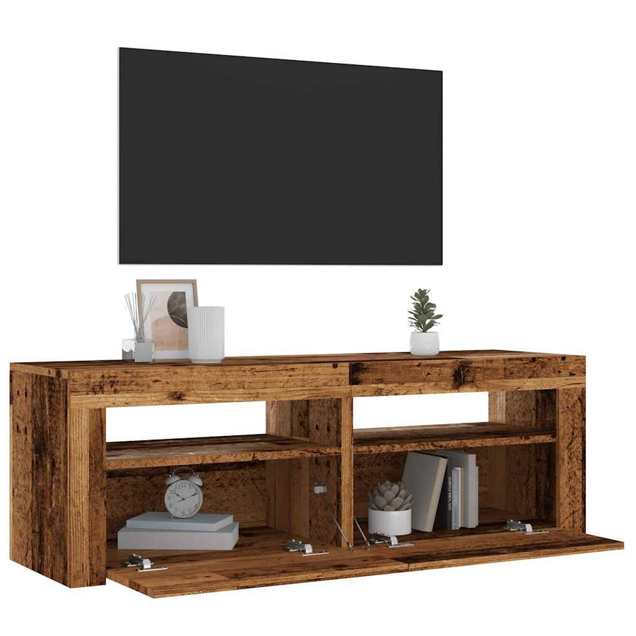 Tv-meubel met LED 120x35x40 cm bewerkt hout oud hout