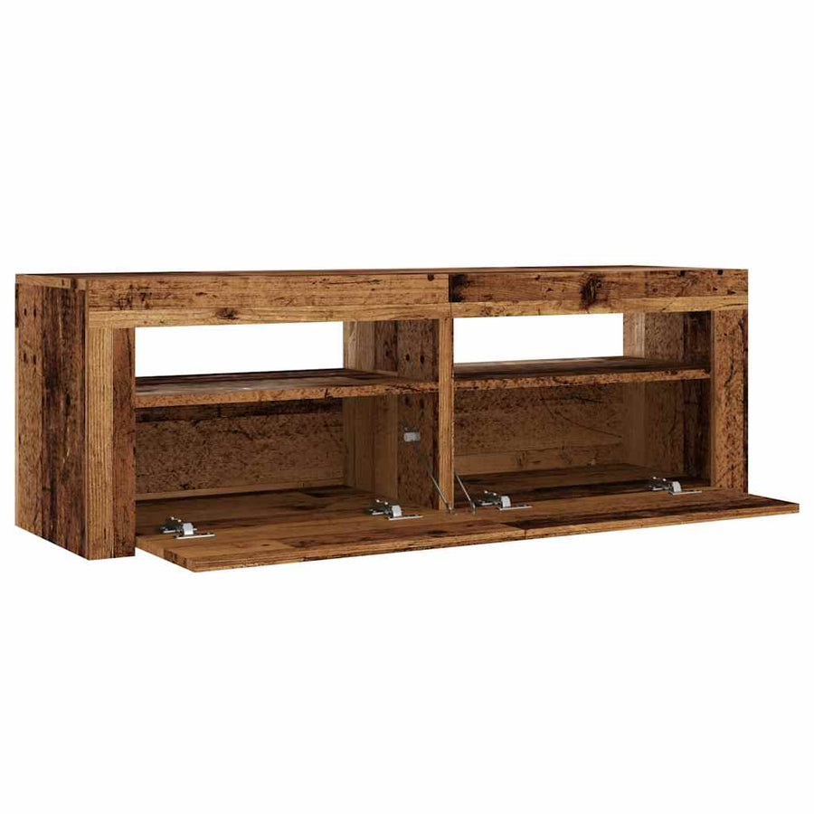 Tv-meubel met LED 120x35x40 cm bewerkt hout oud hout