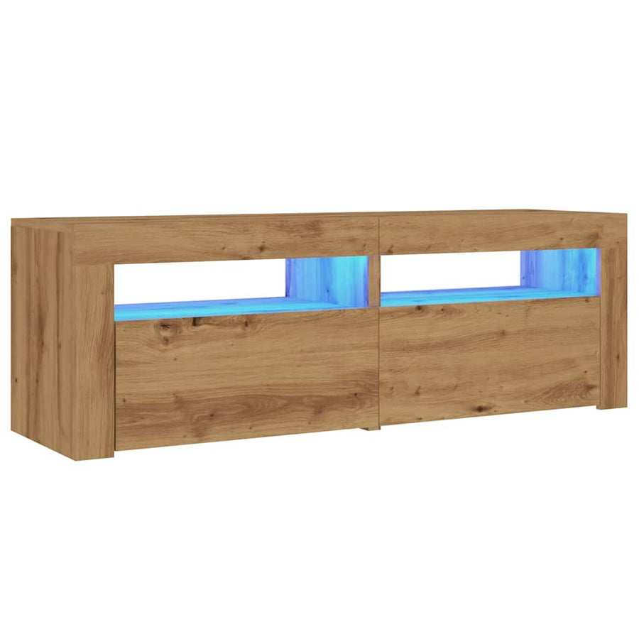 Tv-meubel met LED 120x35x40 cm bewerkt hout artisanaal eiken