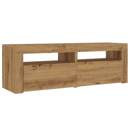 Tv-meubel met LED 120x35x40 cm bewerkt hout artisanaal eiken