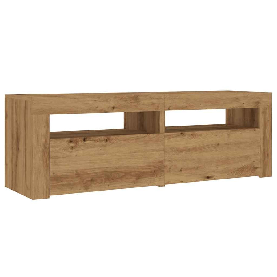 Tv-meubel met LED 120x35x40 cm bewerkt hout artisanaal eiken