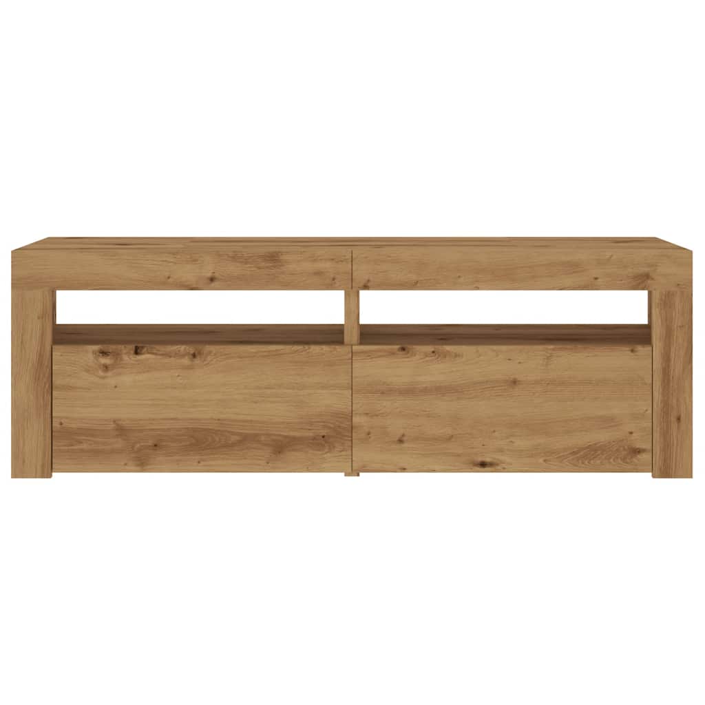 Tv-meubel met LED 120x35x40 cm bewerkt hout artisanaal eiken