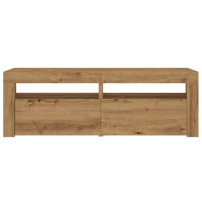 Tv-meubel met LED 120x35x40 cm bewerkt hout artisanaal eiken