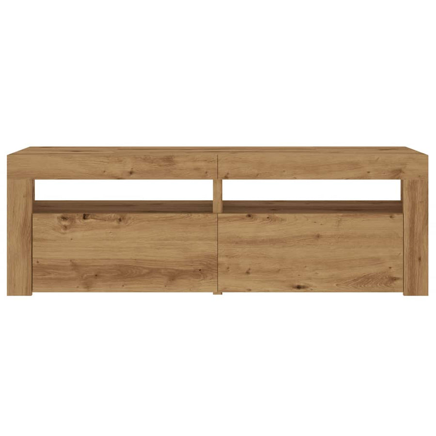 Tv-meubel met LED 120x35x40 cm bewerkt hout artisanaal eiken