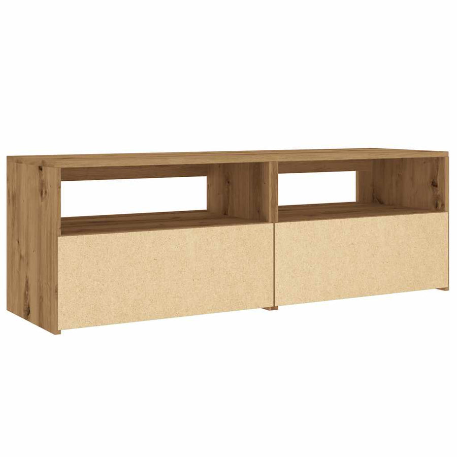 Tv-meubel met LED 120x35x40 cm bewerkt hout artisanaal eiken