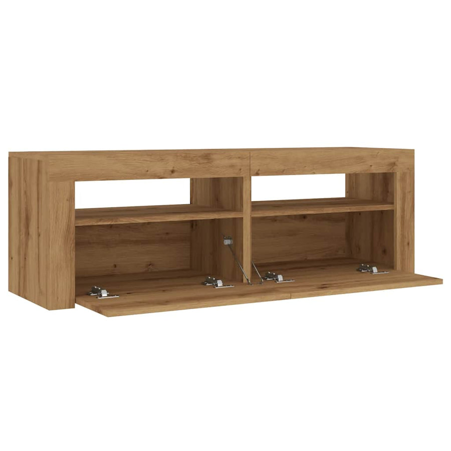 Tv-meubel met LED 120x35x40 cm bewerkt hout artisanaal eiken